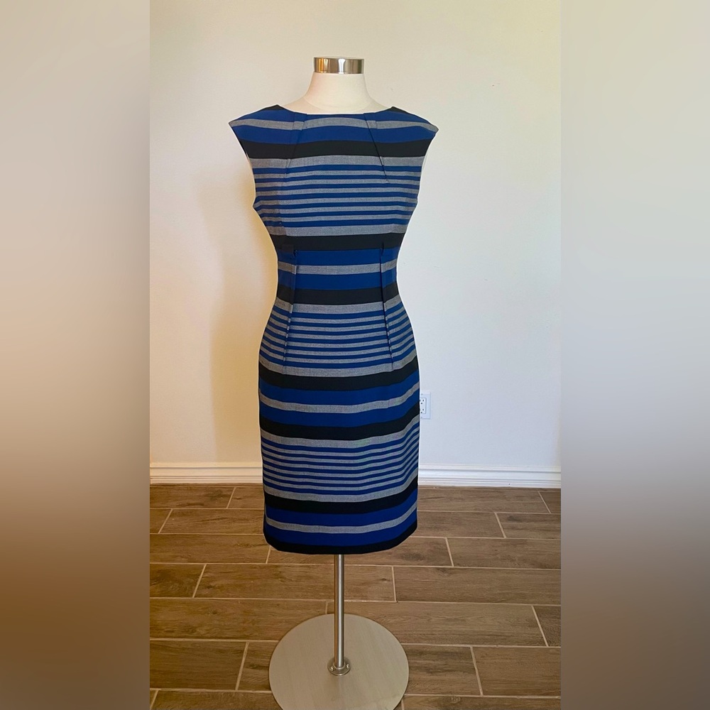 Calvin Klein Sheath Career Striped Sleeveless Dress